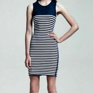 Rag & Bone Sleeveless Knit Mesh Preppy Nautical Coastal Dress Medium Blue White